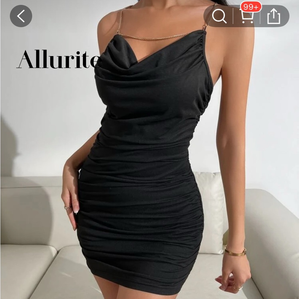 SHEIN Black Asymmetrical Ruched Bodycon Mini Dress